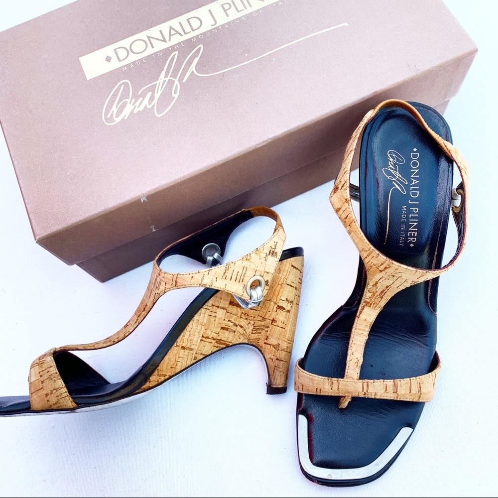 DONALD J PLINER cork heel leather 8 kitten sandals